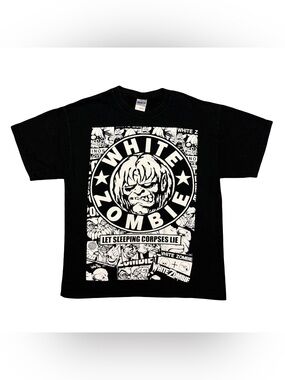 Y2K White Zombie Let Sleeping Corpses Lie Graphic T-Shirt Black Large